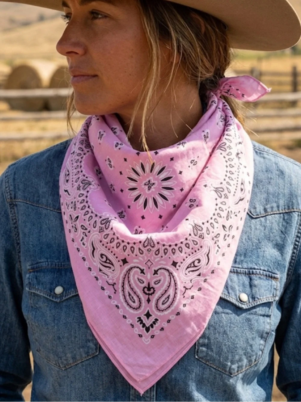 Vintage Light Pink Paisley Bandana | Square Cotton Scarf 21.5